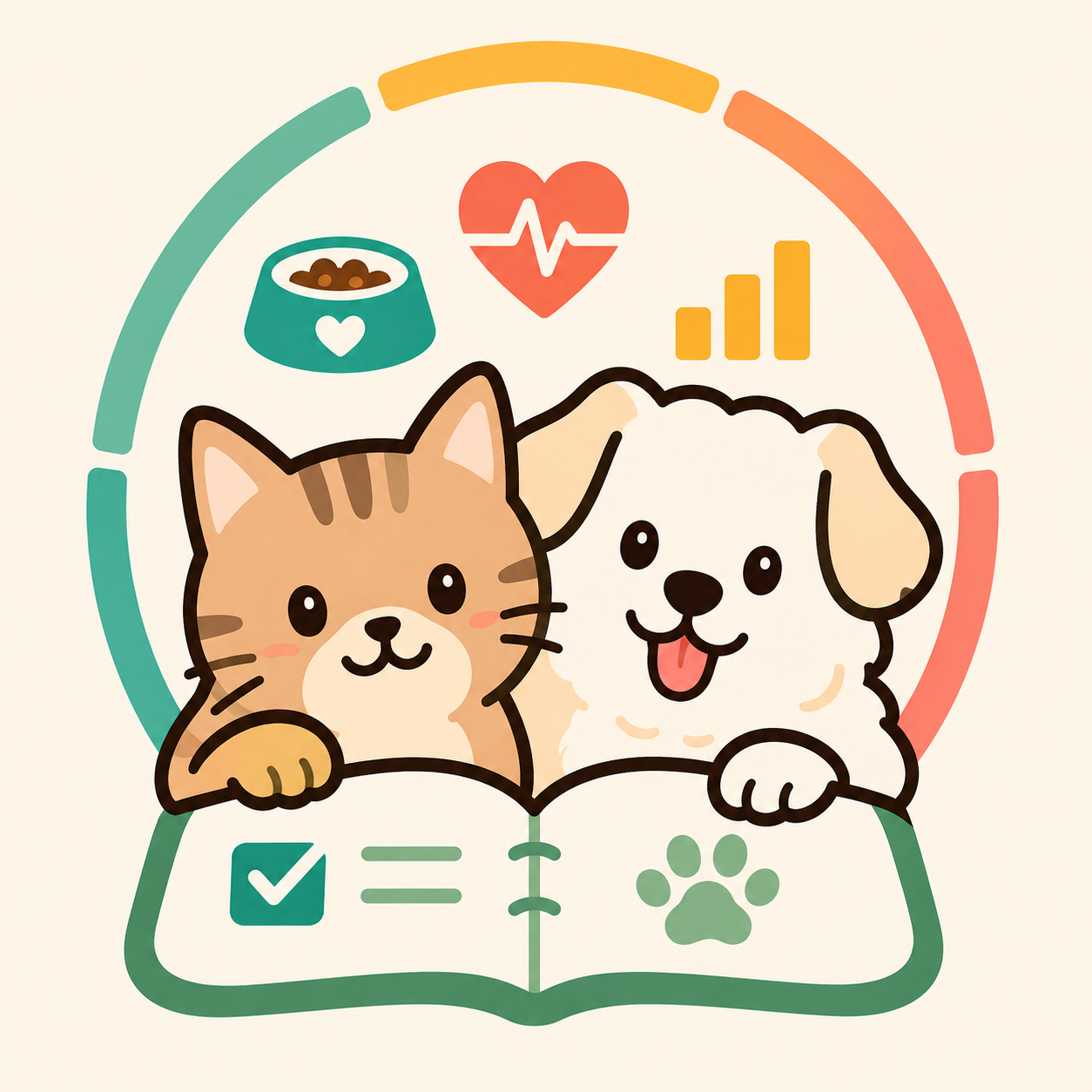 寵物日記 logo：貴賓狗與虎斑貓