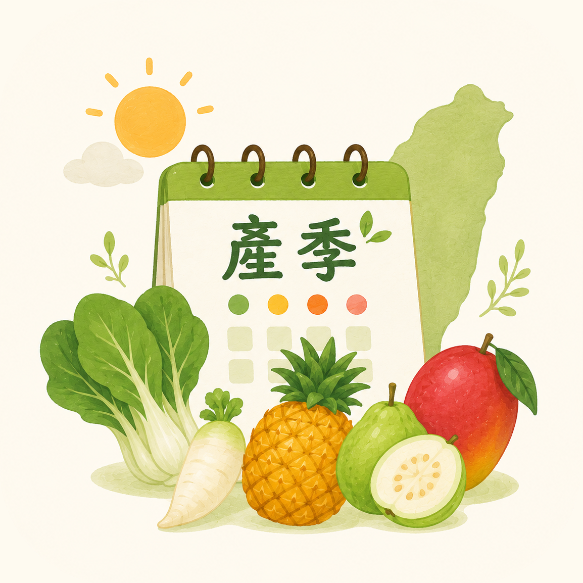 食材圖鑑封面:產季月曆與台灣當季蔬果插畫